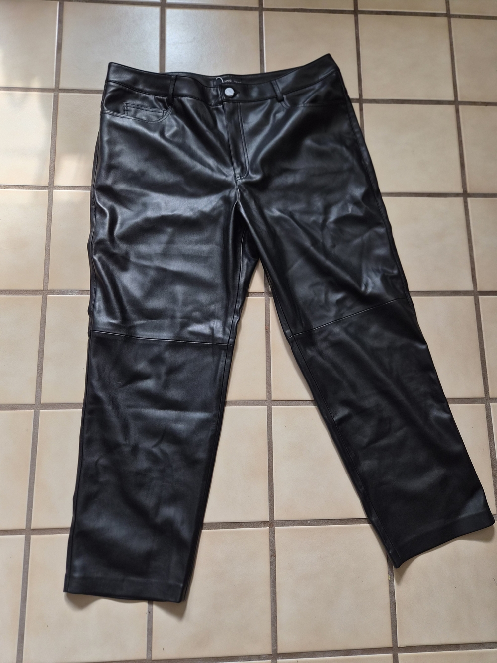 Mango Black Faux Leather Straight-Leg Pants